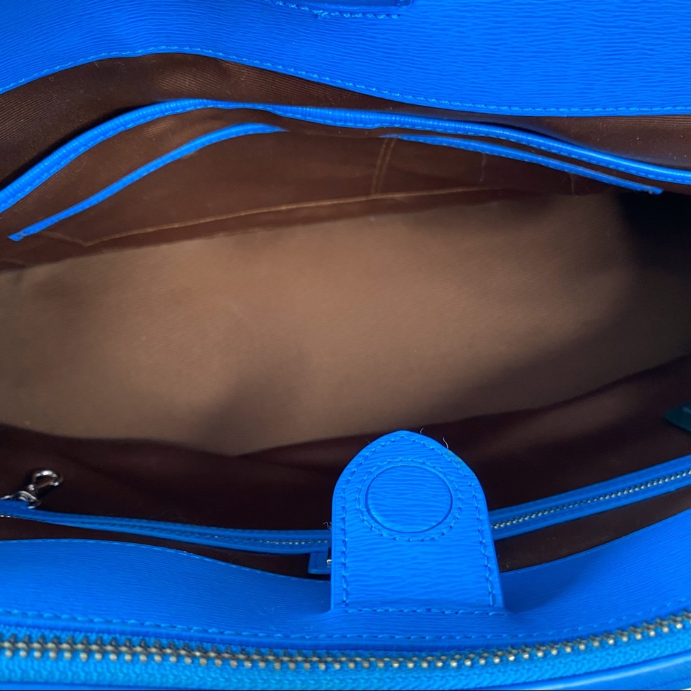 LRL Ralph Lauren ♔ Newbury Double Zip Large Leather Satchel Handbag ♔ Pacific - Picture 14 of 16